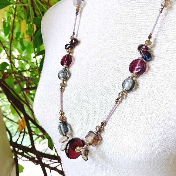 VTG Iridescent Glass Bead Necklace Cube Round Geometric Shapes Unique Statement - Picture 9 of 11